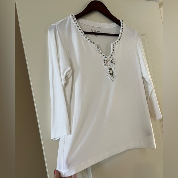 Chico’s Rich White Rayon 3/4 Sleeve Blouse Women’s Size Large - Picture 5 of 12